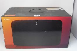 A boxed as new Sonos Play:5 (Gen 2) Smart Wireless Speaker in black.