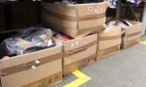 Five boxes of as new clothing and related items.