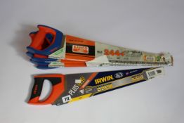 Ten Bahco Barracuda and two Irwin Jack Plus 880 hand saws, all as new.