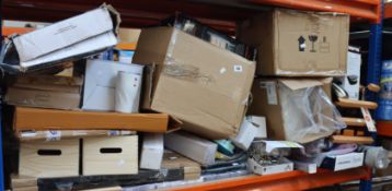 A quantity of household and related items to include a wine rack, picture frames and other.