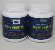 Four Athletic Greens 100% Grass-Fed Whey Protein Supplement Powder (683g) in natural chocolate