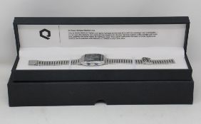 An as new Q Timex Reissue Digital LCA 32.5mm stainless steel bracelet watch in case.