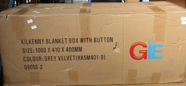 A boxed as new Kilkenny Blanket Box in grey velvet (1000 x 410 x 400mm).