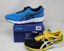 Two pairs of men's as new Asics trainers; Tartheredge (UK 8.5) and Gel-33 Run (UK 9).