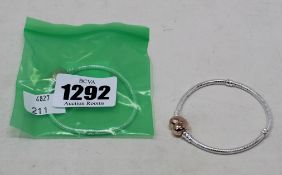 Two as new Pandora moments heart clasp snake chain bracelets (580719-17).