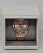 A ladies as new Michael Kors Darci watch in rose gold (MK3192).