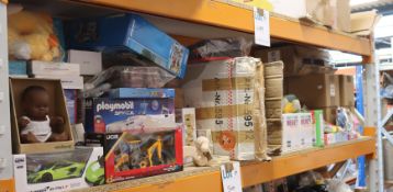 A quantity of as new toys and games to include What Do You Meme, Playmobil and Whoopee Cushions.