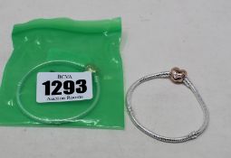 Two as new Pandora moments heart clasp snake chain bracelets (580719-17).