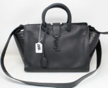 An as new Saint Laurent YSL smooth calfskin crocodile embossed small monogram Downtown Cabas black