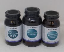 A large quantity of as new assorted Viridian health/vitamin supplements to include B-Complex B12 (90