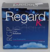 Four boxes of Regard K RGP Contact Lens Solution (3 x 120ml each box, 04/22).