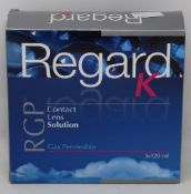 Four boxes of Regard K RGP Contact Lens Solution (3 x 120ml each box, 04/22).