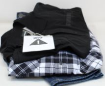 Three items of as new Diesel clothing; a pair of jeans (W30/L32), check shirt (L) and black shirt (M