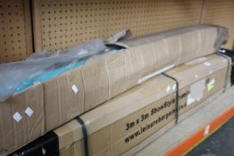 A boxed as new Show Style Premium Pop Up Gazebo (3m x 3m) and a boxed Geisha Parasol (2.7m).