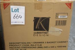A boxed as new K-Interiors 1 drawer, 3 basket cabinet in blue (RA-C13-B).