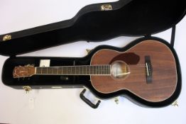 A boxed as new Fender PM-2 Parlour NE Acoustic Guitar (All mahogany, natural).