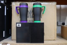 Fifty boxed as new Oregon travel mugs in various colours.