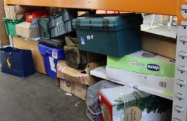 A quantity of miscellaneous items to include fishing bate, travel cot, fishing bag and Christmas