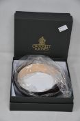 Two men's boxed as new Crocket & Jones Black Calf Belts (34).