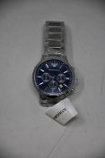 A men's as new Emporio Armani AR2448 stainless steel blue dial chronograph watch (No box).