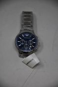 A men's as new Emporio Armani AR2448 stainless steel blue dial chronograph watch (No box).