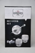 Two boxed as new Harrison's Finest Whisky Decanter Sets (1 set of 9 whisky stones, 2 etched globe
