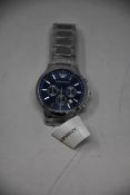 A men's as new Emporio Armani AR2448 stainless steel blue dial chronograph watch (No box).