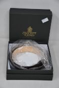 Two men's boxed as new Crocket & Jones Black Calf Belts (32).