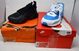 A pair of as new Nike Air Max 90 Flyease (UK 13) and Nike Air Max Alpha Savage 2 (UK 8 - Damaged