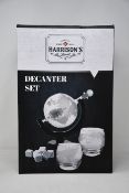 Two boxed as new Harrison's Finest Whisky Decanter Sets (1 set of 9 whisky stones, 2 etched globe