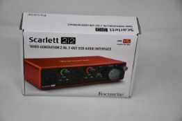 A boxed as new Focusrite Scarlett 2i2 USB Audio Interface (Third-Generation).