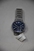 A men's as new Emporio Armani AR2448 stainless steel blue dial chronograph watch (No box).