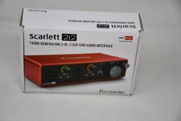 A boxed as new Focusrite Scarlett 2i2 USB Audio Interface (Third-Generation).