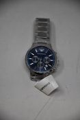 A men's as new Emporio Armani AR2448 stainless steel blue dial chronograph watch (No box).