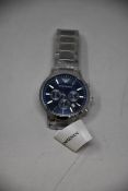 A men's as new Emporio Armani AR2448 stainless steel blue dial chronograph watch (No box).