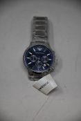 A men's as new Emporio Armani AR2448 stainless steel blue dial chronograph watch (No box).