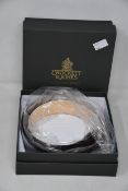 Two men's boxed as new Crocket & Jones Black Calf Belts (32).