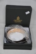 Two men's boxed as new Crocket & Jones Black Calf Belts (34).