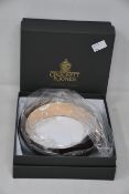 Two men's boxed as new Crocket & Jones Black Calf Belts (34).