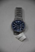 A men's as new Emporio Armani AR2448 stainless steel blue dial chronograph watch (No box).