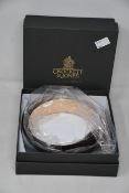 Two men's boxed as new Crocket & Jones Dark Brown Suede Belts (34).