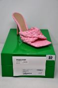 A pair of pre-owned Bottega Veneta Stretch Intreccio raffia sandals in blossom complete with dust