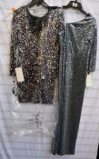 An as new Adrianna Papell mirror foil one shoulder gown (Size 8) and an as new Adrianna Papell