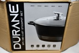A boxed as new Durane 5-piece Die-Cast Non Stick Stockpot Set (9317).