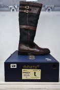 A pair of ladies boxed as new Dubarry Longford waterproof leather country boots in black/brown (EU