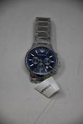 A men's as new Emporio Armani AR2448 stainless steel blue dial chronograph watch (No box).