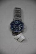 A men's as new Emporio Armani AR2448 stainless steel blue dial chronograph watch (No box).