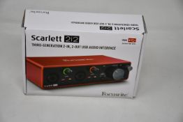A boxed as new Focusrite Scarlett 2i2 USB Audio Interface (Third-Generation).