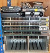 A quantity of assorted pre-owned networking items to include Cisco, Brocade and HP devices (All