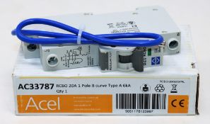 Twenty five boxed as new Acel AC33787 Lewden RCBO 20A 1 Pole B Curve Type A 6kA (P/N: RCBO-20/30/